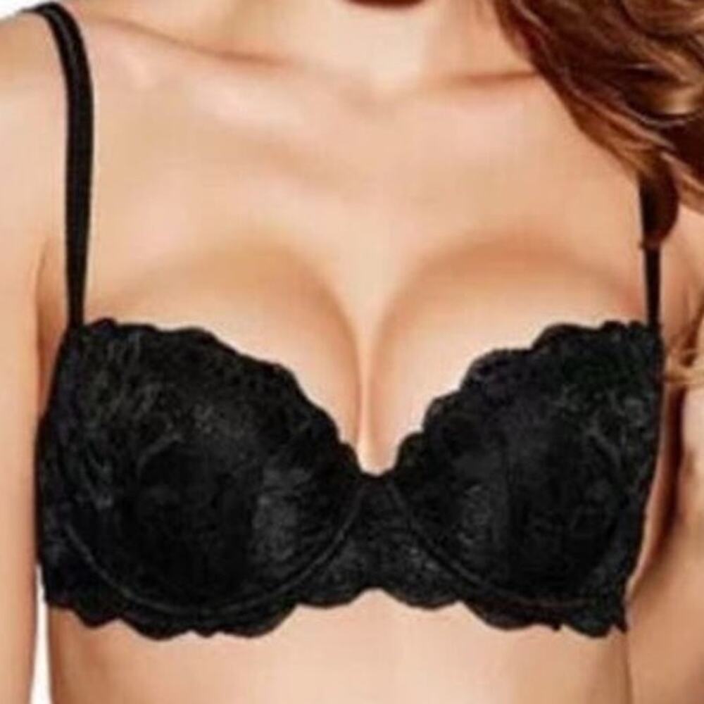 Victoria's Secret Date Push Up Bra Lace Adjustable Underwired Black Pink 32B